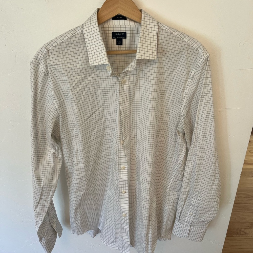 J. Crew Men's Cream Plaid Button Down Shirt